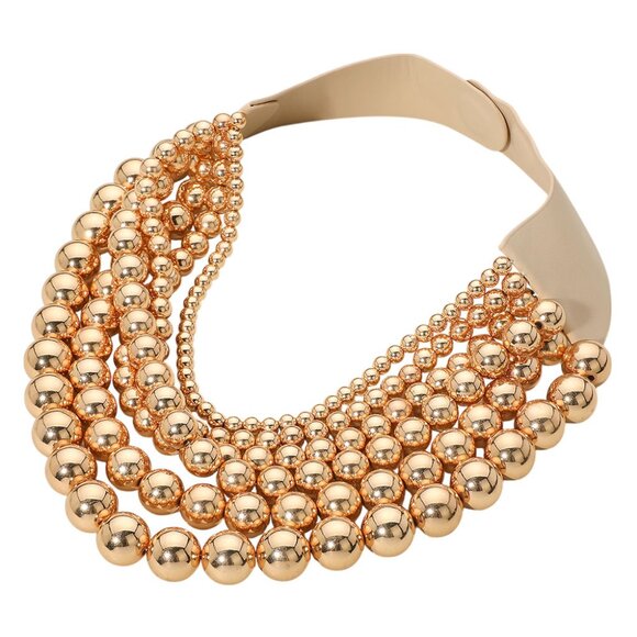 Chunky Metal Ball Beaded Multi Layered Faux Leather Magnetic Necklace - Picture 2 of 3